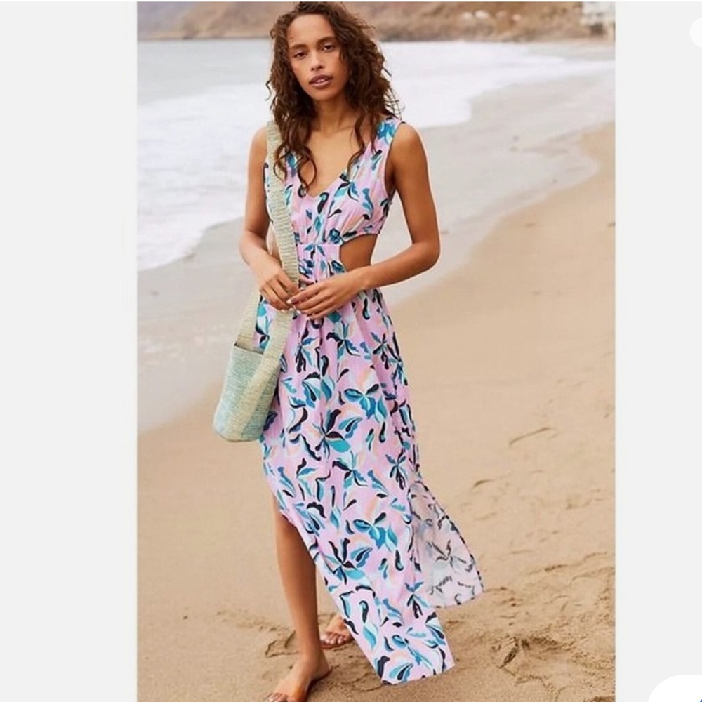 Anthropologie Maeve Botanical Cut-Out Maxi Dress
